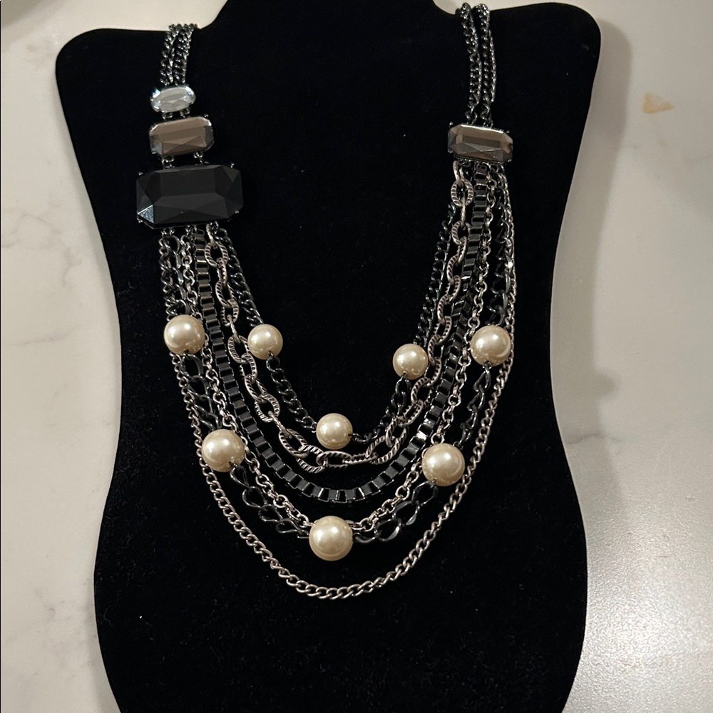 Elegant Black and Silver Multi-Layer Necklace